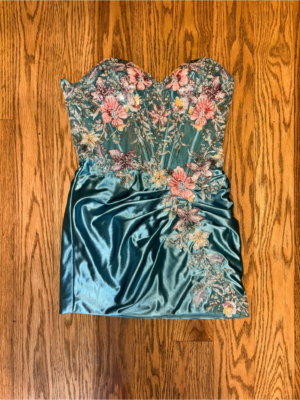 STACEES Agave Green Floral Embellished Corset Mini Dress NWT Size XS / Custom